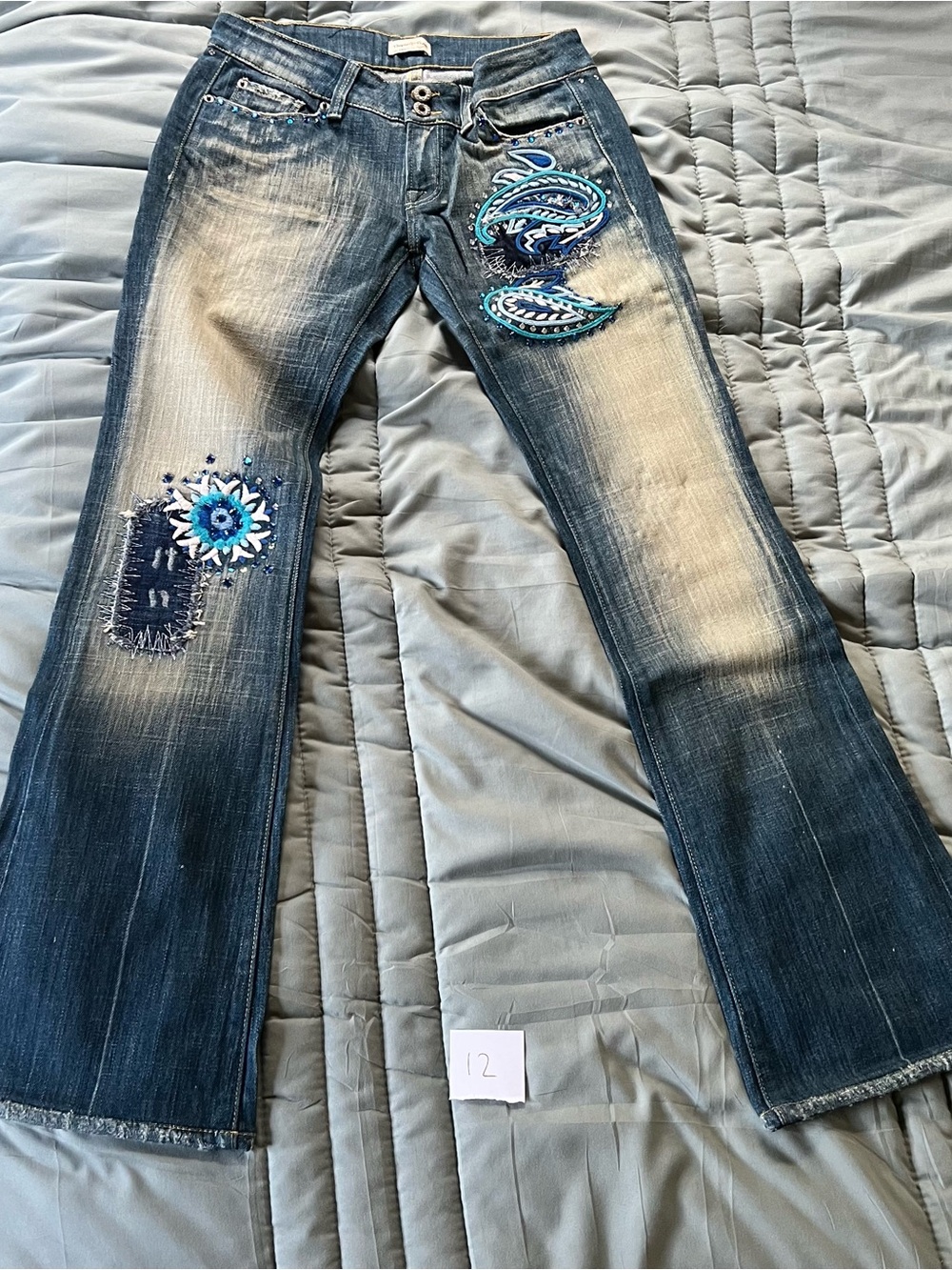 People for Peace Blue Embroidered Flare Jeans with Turquoise Paisley Accents